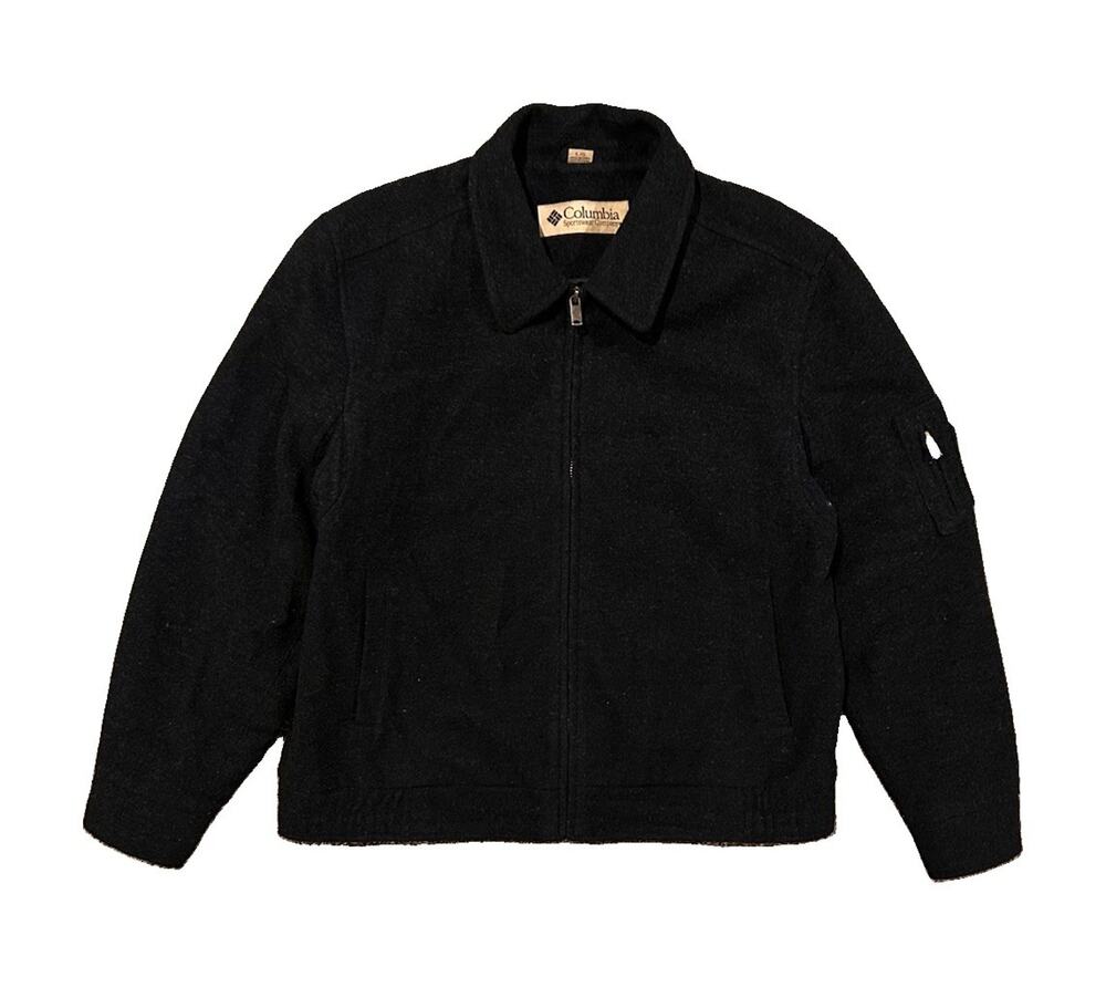 Vintage Columbia Wool Blend Full Zip Bomber Jacket Dark Gray Men’s L